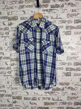 Vintage Ruddock Shirts Mens Plaid Western Pearl Snap Short Sleeve Size M